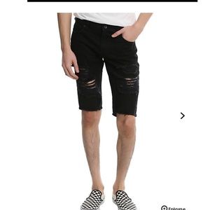 XXX RUDE BLACK DECONSTRUCTED SKINNY DENIM SHORTS
